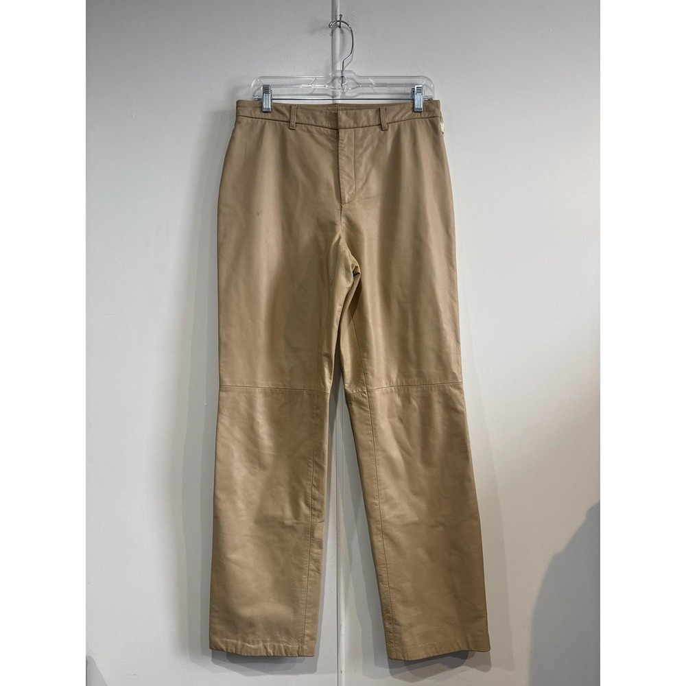 VTG Nine West Leather Dress Pants Womens 8 Beige‎ Straight Leg Lined Zip Front